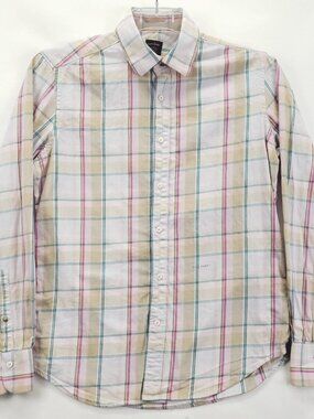 Rare Rabbit Shirt Mens Small White Pink Green Campo Plaid Cotton Long Sleeve